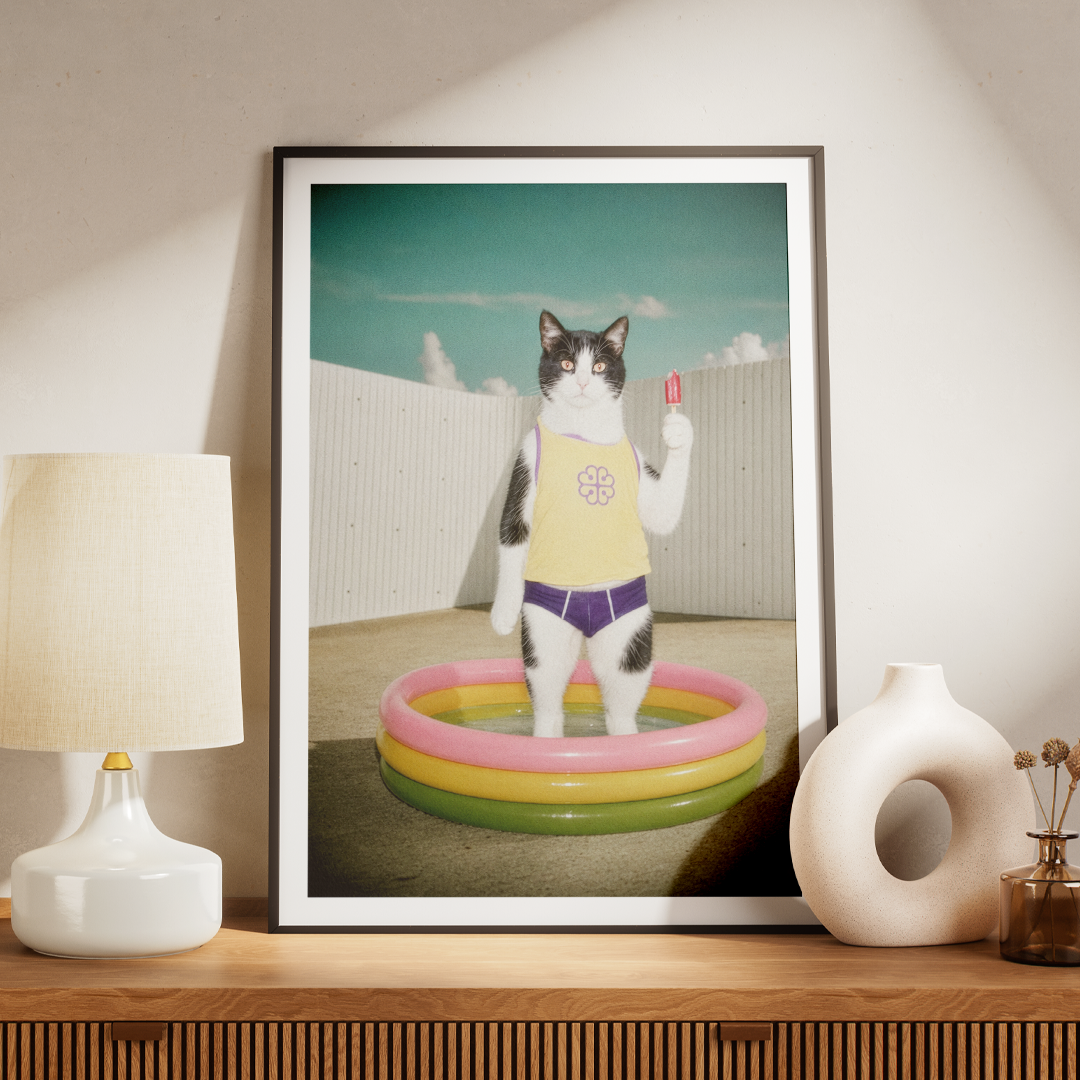 "Pool Day"  - Custom Framed Pet Portrait