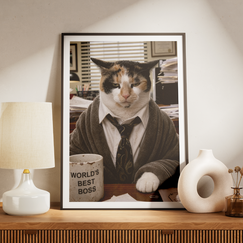 "World's Best Boss" - Custom Framed Pet Portrait
