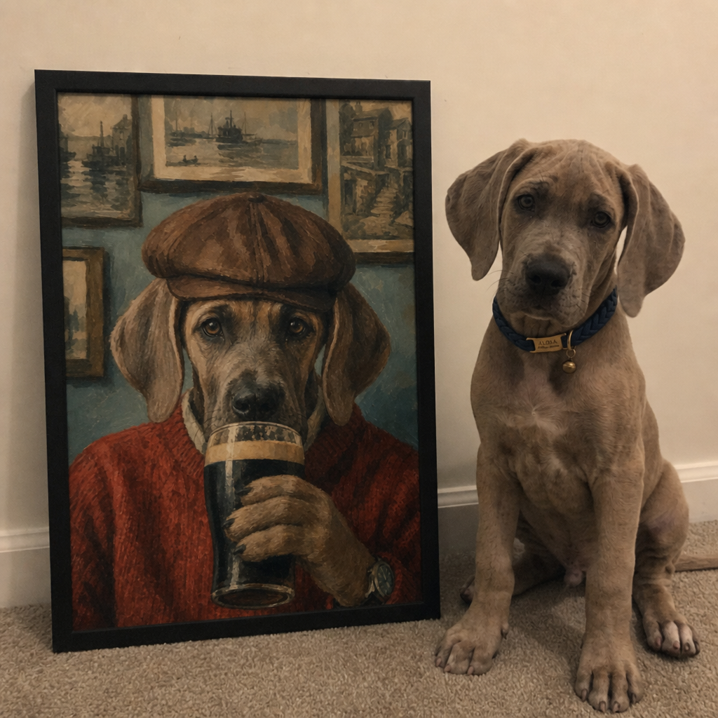 "The Pub Regular" - Custom Framed Pet Portrait